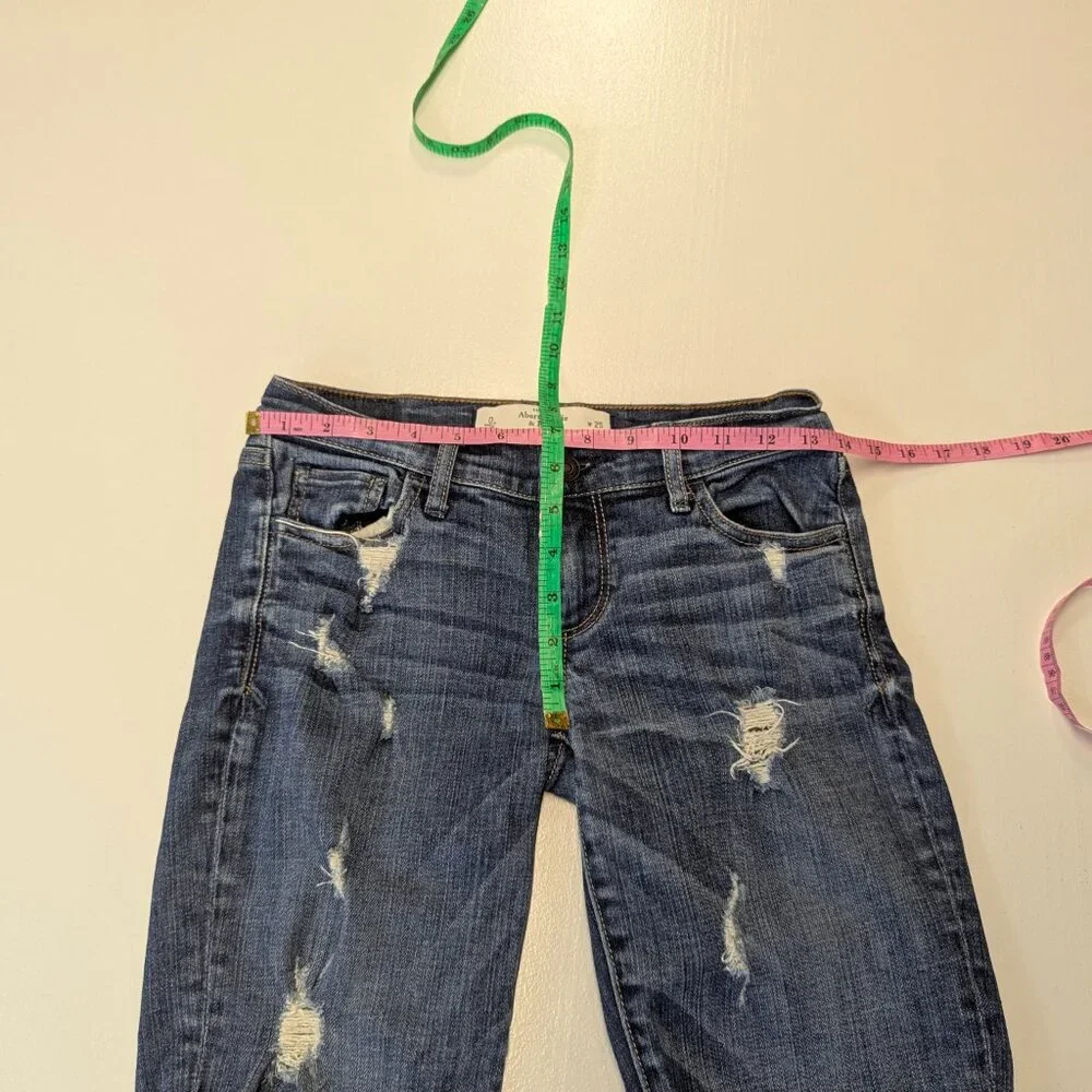 Abercrombie & Fitch Long Denim Distressed Shorts Cuffed Size 25 Low Rise